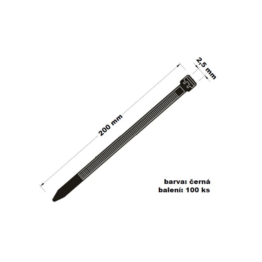 Stahovací páska plastová, délka 20 cm, balení 100 ks