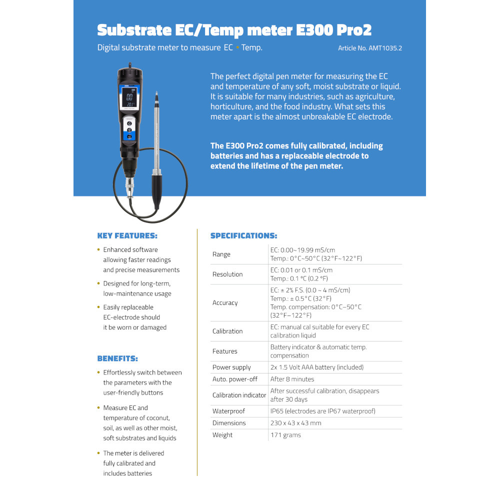 Aqua Master Tools EC metr E300 PRO 2.0 (EC, teplota) na substrát - Obrázek 2